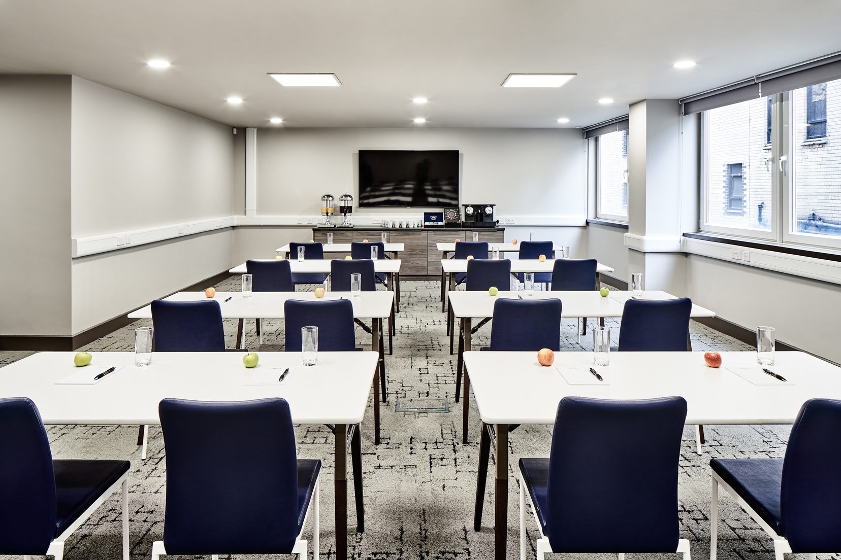 Meeting room with classroom configuration in our Apart hotel Liverpool